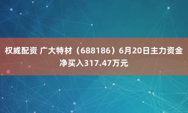 权威配资 广大特材（688186）6月20日主力资金净买入317.47万元